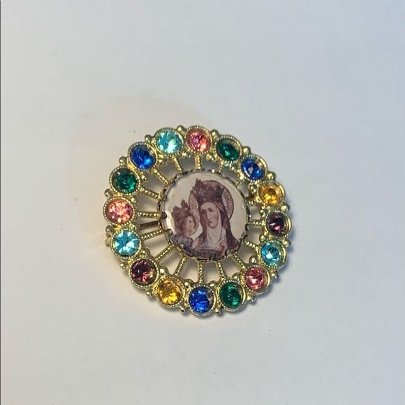 Vintage Saintly Bejewelled Medallion Brooch - Picture 2 of 10